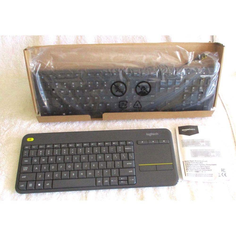 Logitech K400 Plus Wireless Touch Keyboard & AmazonBasics Wired Keyboard Bundle